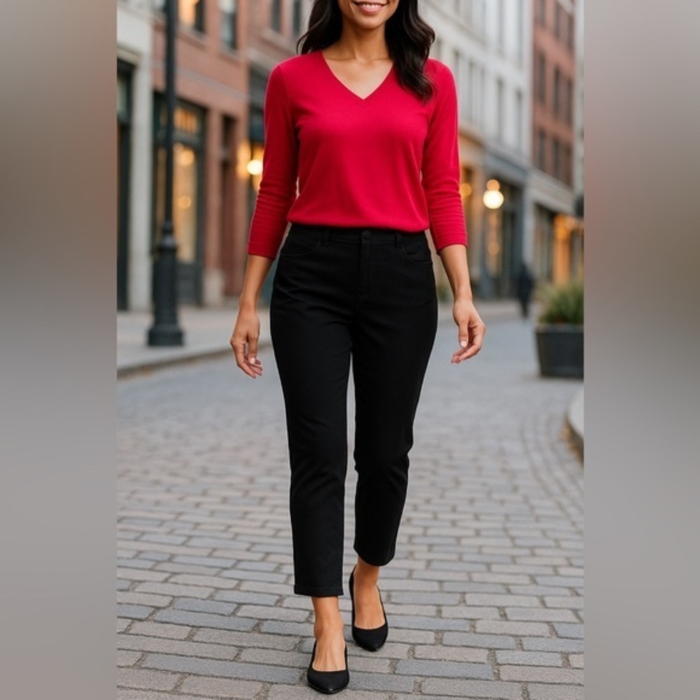 Classic Black Slim Ankle Pants –Effortless Capsule Style 24/7 Stretch EUC 8 2408